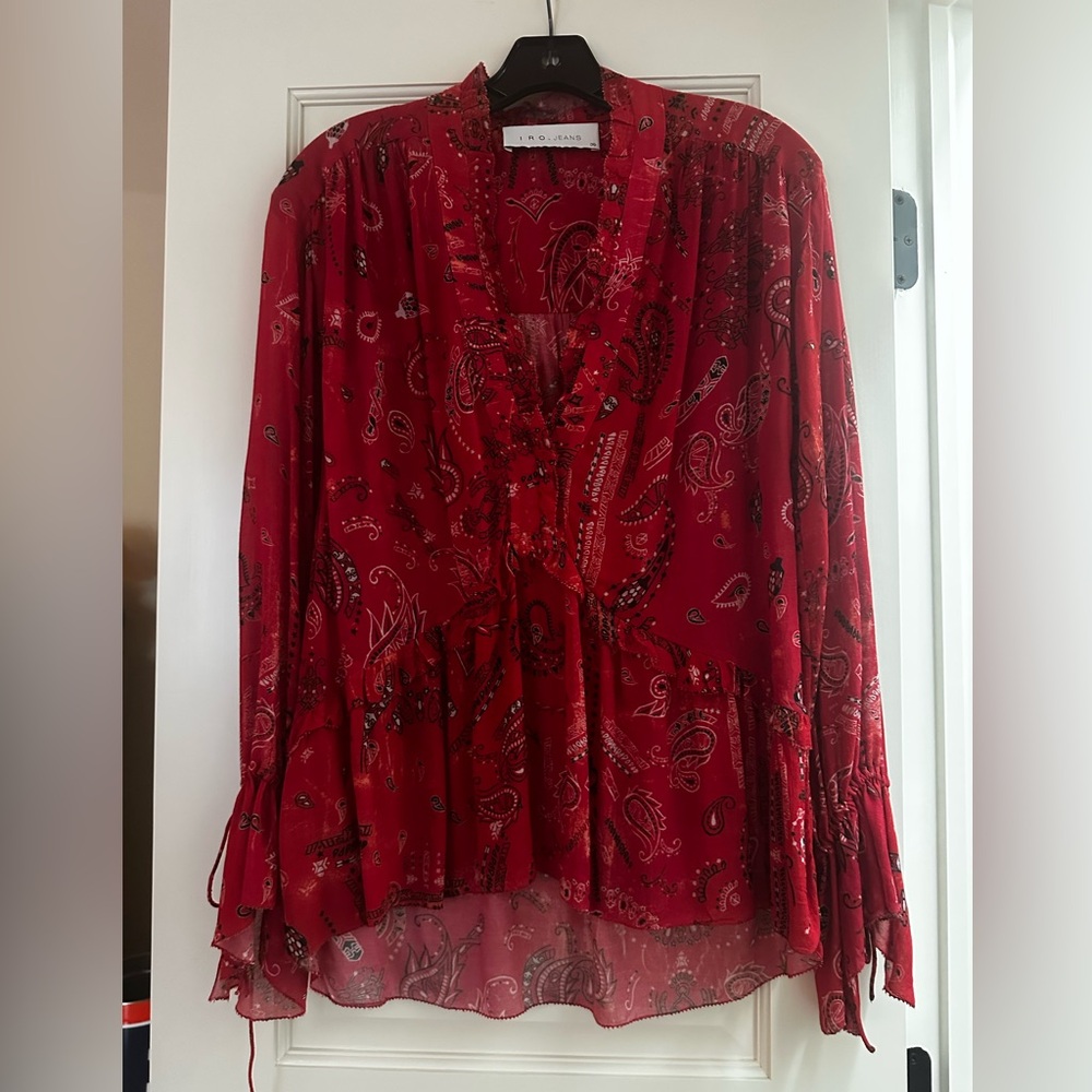 IRO Red Paisley Peasant Blouse